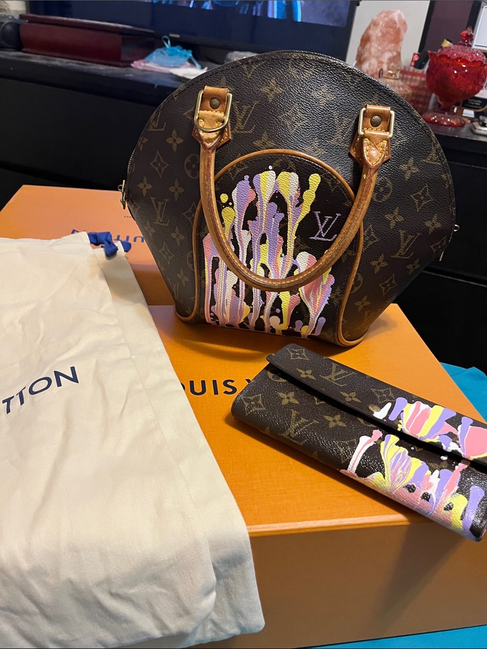 🌟 Vintage Louis Vuitton Ellipse Bag & Matching Hand-Painted Wallet 🌟